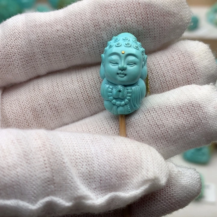 绿松石未镶嵌珠宝奇石高瓷蓝宝宝佛12.7*21.2mm