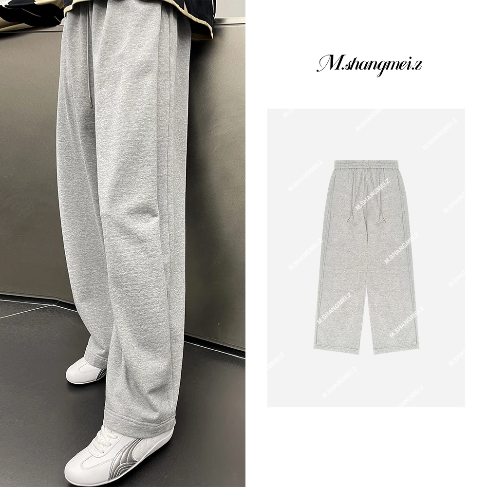 M.SHANGMEI.Z/沐熙【舒适裤】美大哥宽松灰休闲抽绳直筒卫裤X121205