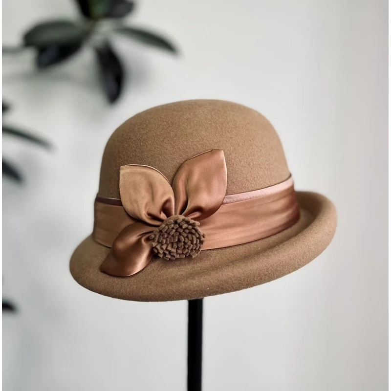 [纳爱斯幻境]出口明星同款羊毛时尚赫本风洋气礼帽