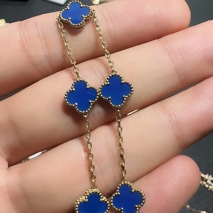 18K金镶嵌手链玛瑙/玉髓蓝色小五花