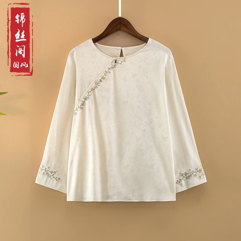 【云莺】夏季2025新款上衣小衫新中式国风女装宽松刺绣气质长袖衬衫