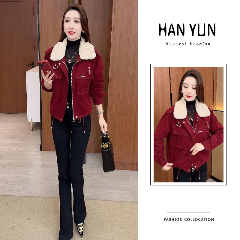 纯棉小个子加绒加厚短外套女2025年冬季新款时尚百搭显瘦拉链棉衣