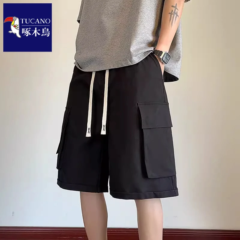 啄木鸟工装裤男美式高街cleanfit裤子秋季五分裤大码宽松直筒中裤