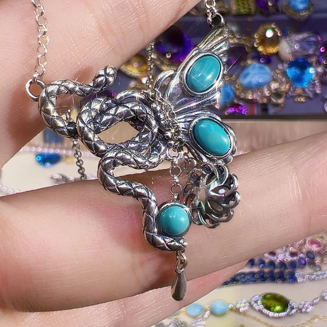 绿松石银S925镶嵌吊坠