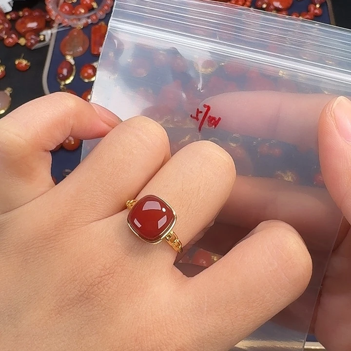 南红玛瑙银S925镶嵌戒指
