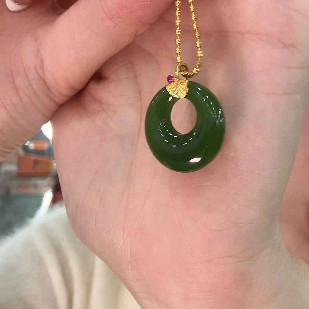 和田玉18K金镶嵌吊坠(不含链)