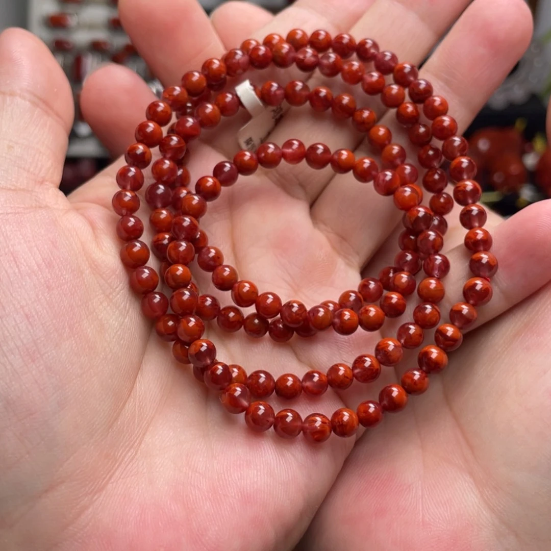 【闪购商品】未镶嵌5m牛血红火焰纹多圈南红玛瑙佘***猫