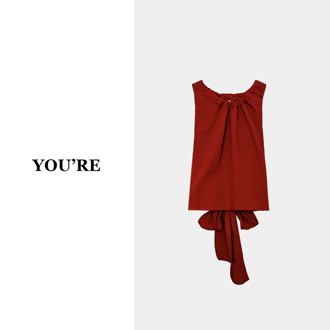 《YOU'RE 》2025夏韩版高级气质系带挂脖气质无袖上衣YR8888696