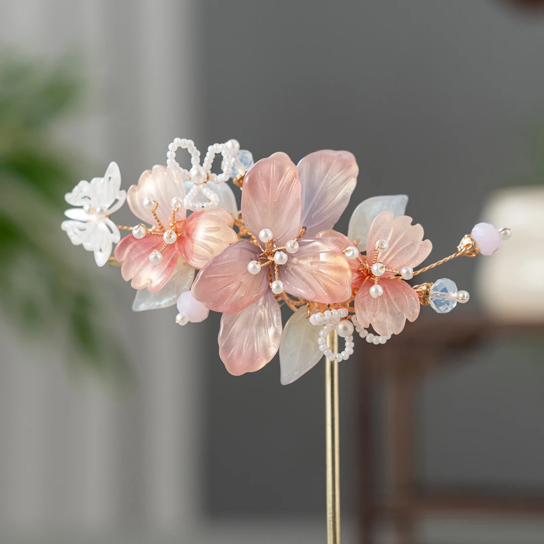 春亦轩海棠凝露发夹古风发饰日常旗袍汉服百搭复古粉紫色边夹头饰