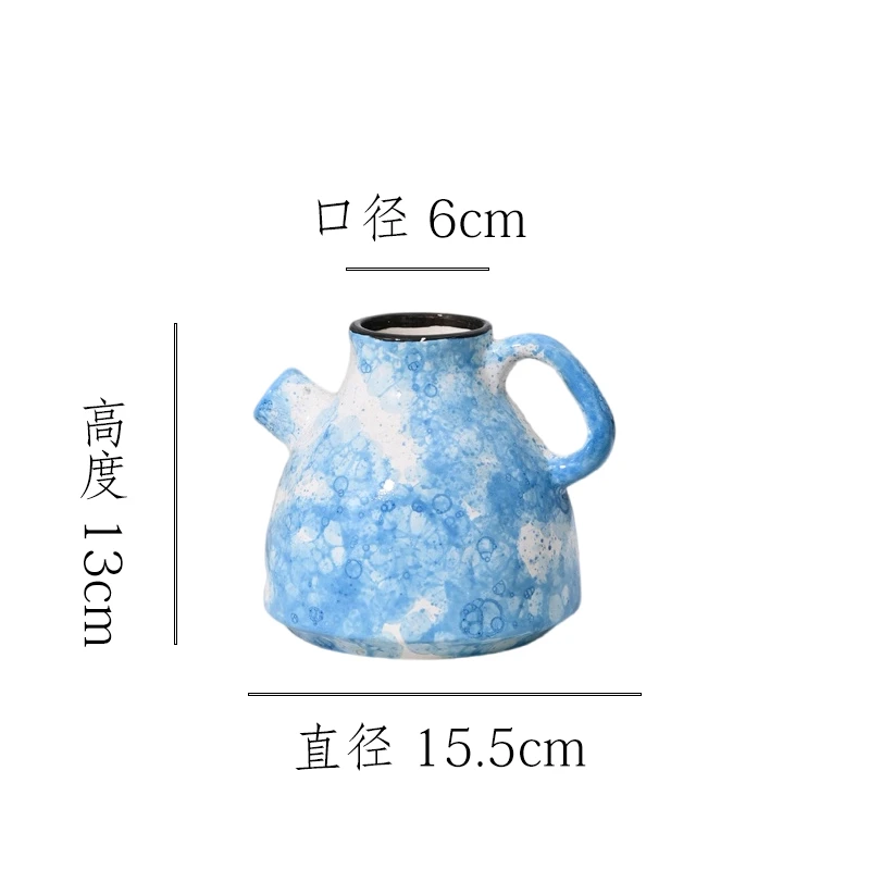 【蓝泡泡-茶壶口花瓶】简约现代花瓶摆件客厅插花轻奢高级感陶罐