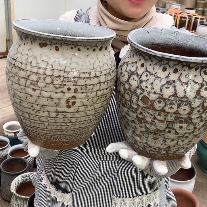 紫砂花盆小烧裂瑕疵口17高21瑕疵