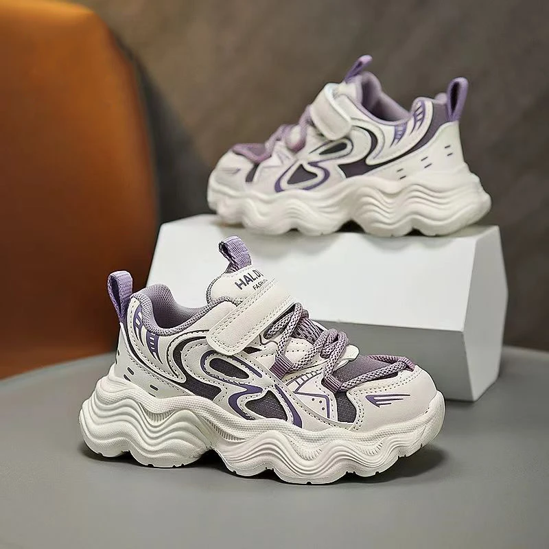 新款男童鞋6237皮面防水/网面透气女童老爹鞋儿童时尚轻便运动鞋