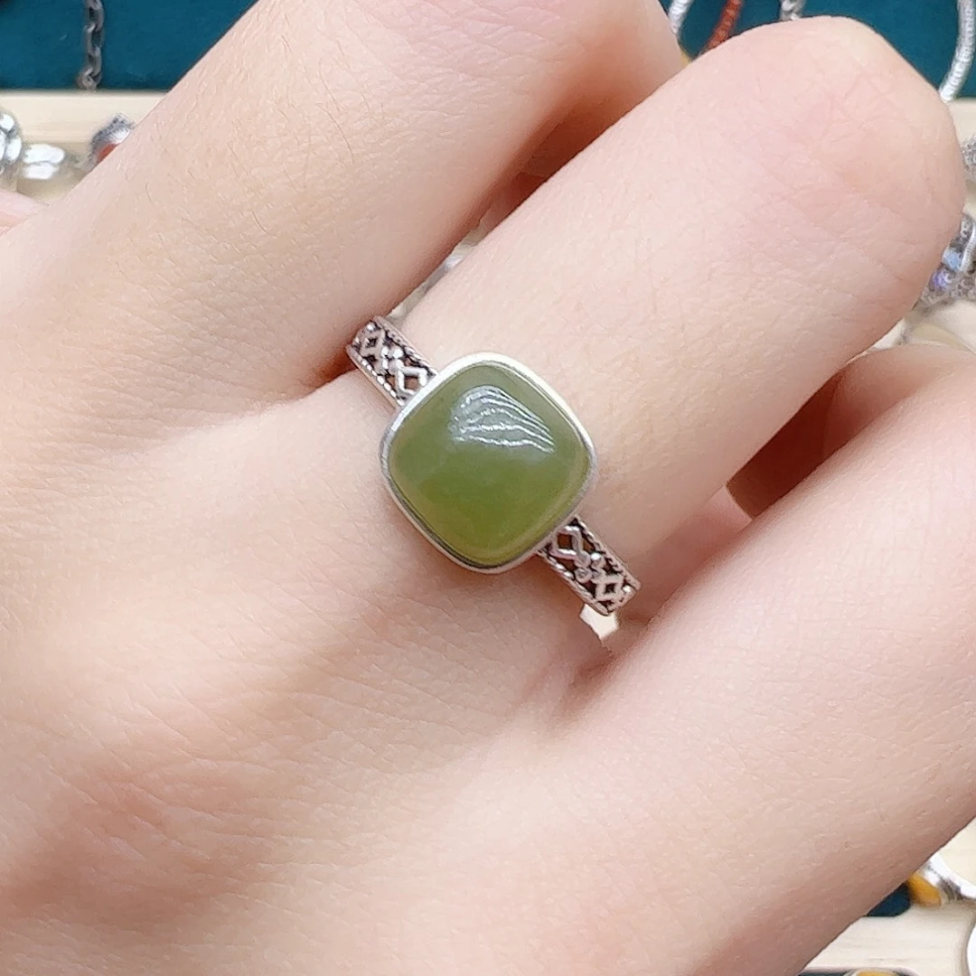 和田玉戒指银S925镶嵌