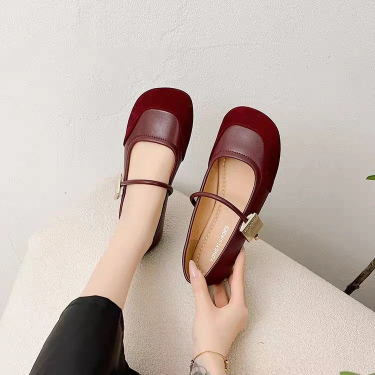色春秋鞋软底鞋子2025年秋冬新款圆头时尚法式一字带百搭浅口单鞋