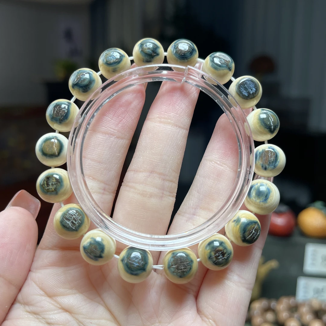 天然猛犸牙蓝眼睛宝蓝石圆珠1.1×18颗单圈手串多样性发其一