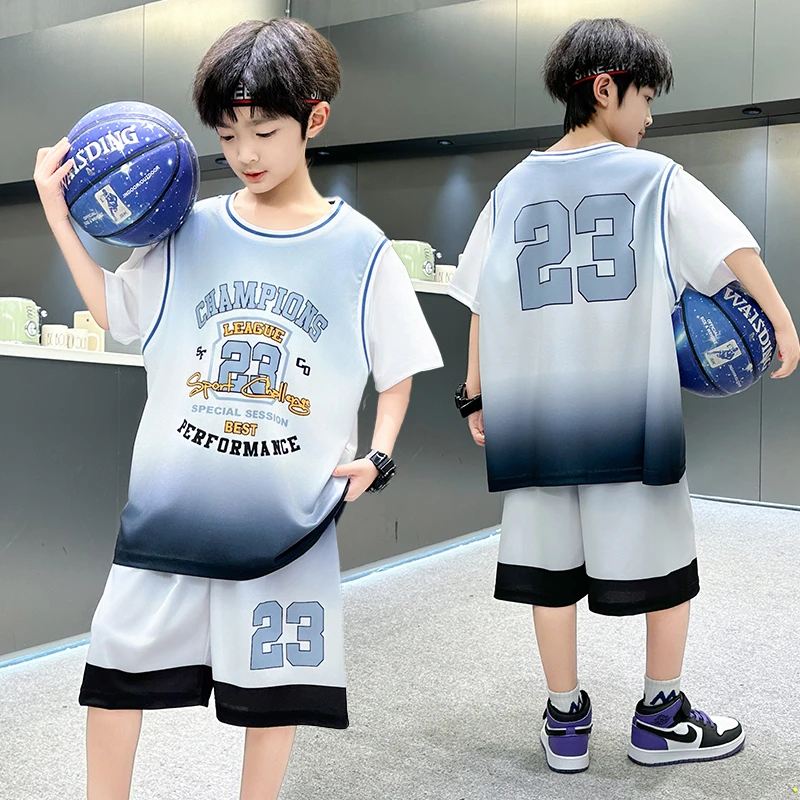 男童夏装速干套装23号篮球服新款男孩夏季短袖儿童装运动球衣服潮