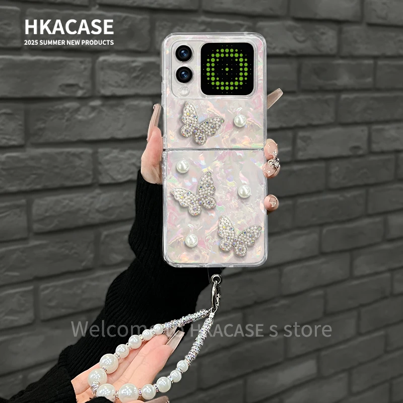 适用华为novaflips手机壳珍珠蝴蝶贝壳纹二合一折叠壳全包保护套