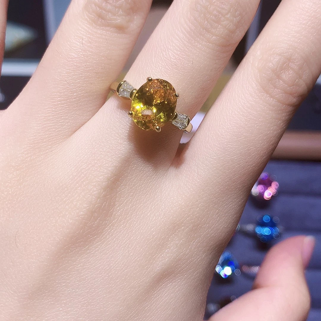 紫***塇银S925镶嵌戒指黄色碧玺