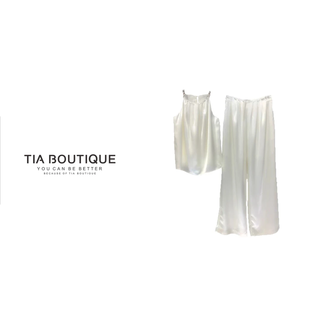 【怦然心动】夏款新千金风真丝挂脖背心空气裤高级感显瘦套装TZ0022