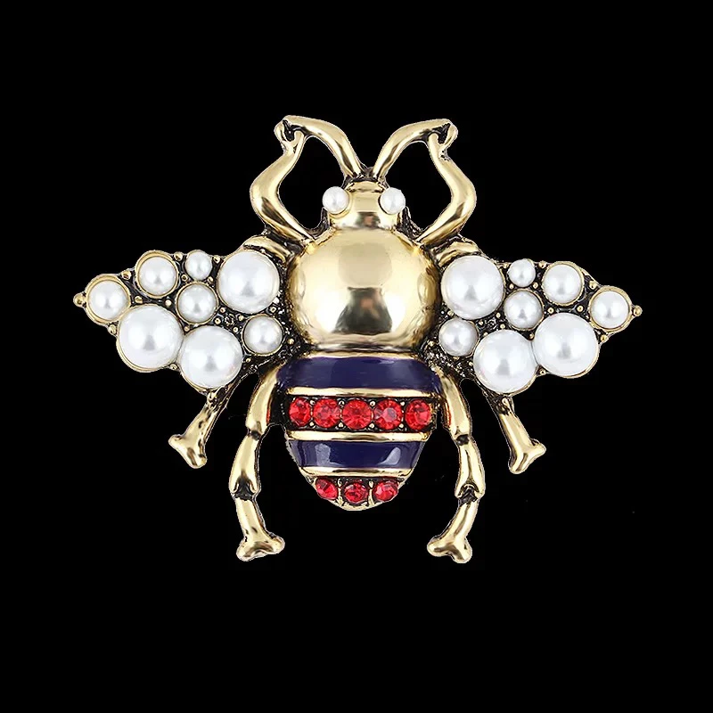 铜合金仿珍珠胸针 05278大淇原创欧美复古小蜜蜂珠珠胸针别针