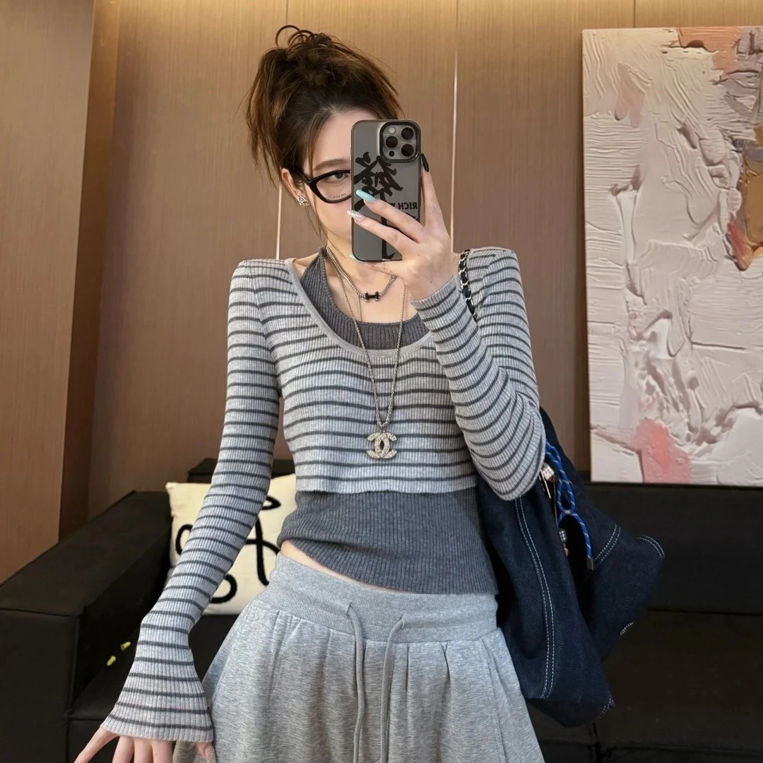 【LLU李】初秋新款两件套针织衫罩衫加背心显瘦修身 LLU-861731