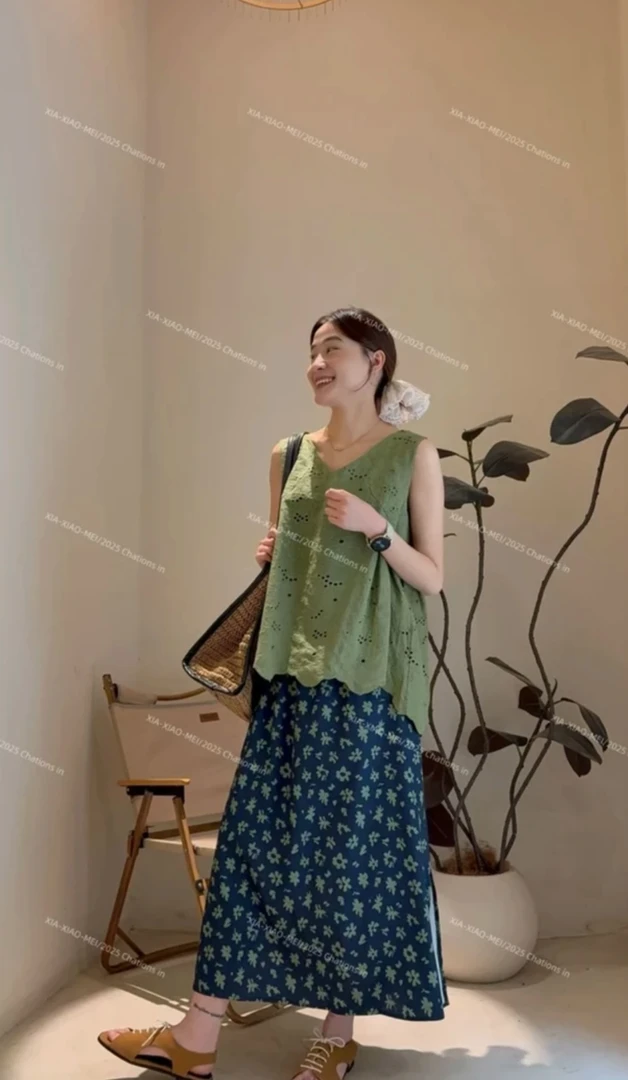 XIAOMEI ｜侧开衩碎花醋酸半身裙-5179