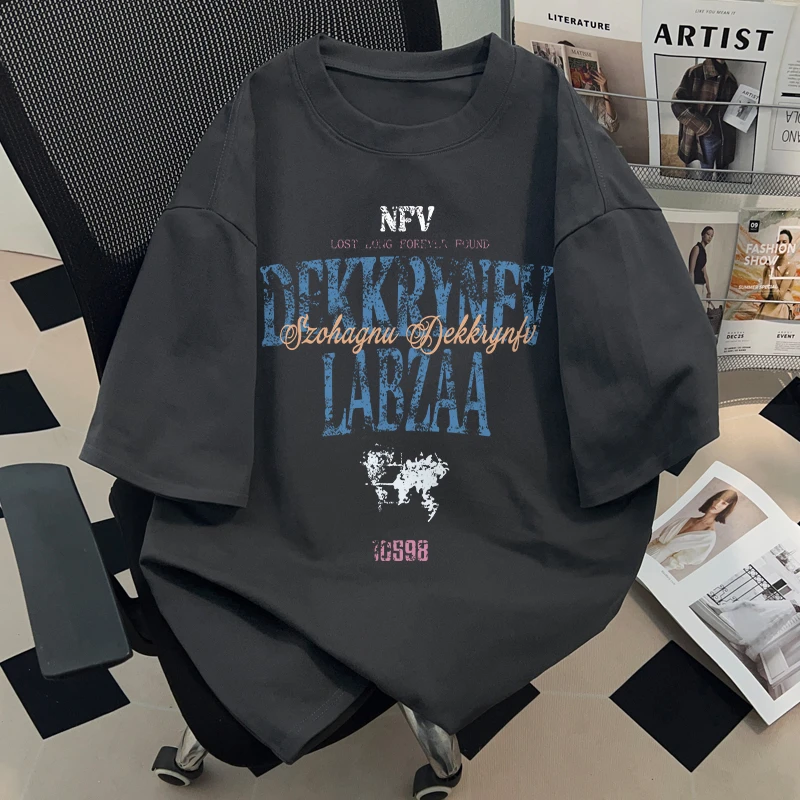 jtrt美式复古风短袖T恤男女宽松休闲百搭夏季新款创意印花上衣潮