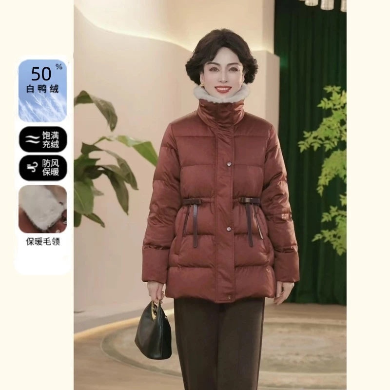 品牌2025新款妈妈装冬装白鸭绒羽绒服毛领中年女装时尚保暖外套女