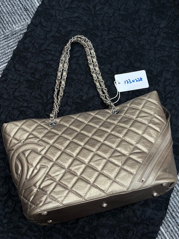 95新 Chanel/香奈儿 夏七中古/香槟金康鹏托特/单肩包1230228