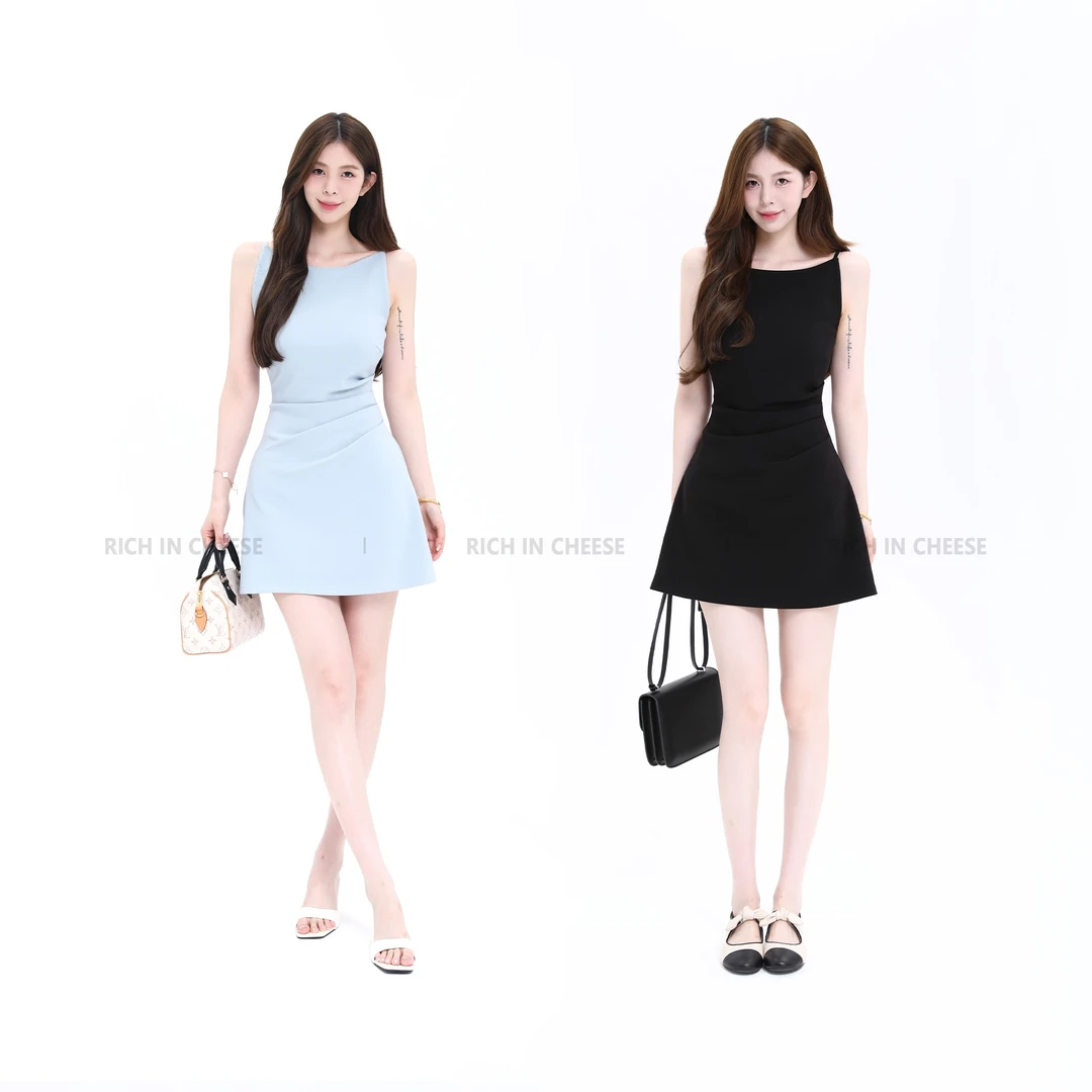 舒胡蕾 清爽姐姐 法式显瘦褶皱修身时尚针织收腰连衣裙