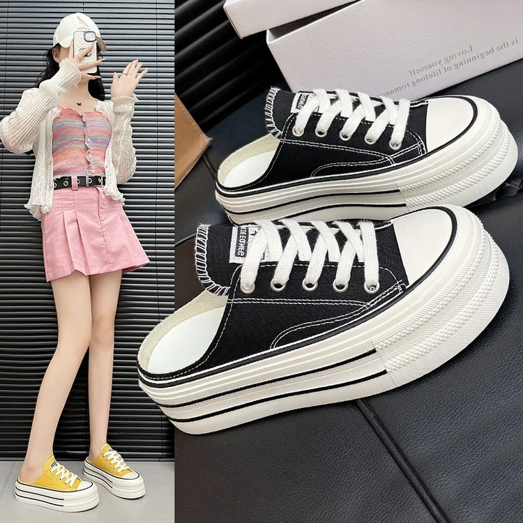 （偶有瑕疵，介意勿拍）厚底帆布鞋女2025小白运动板鞋休闲百搭小众