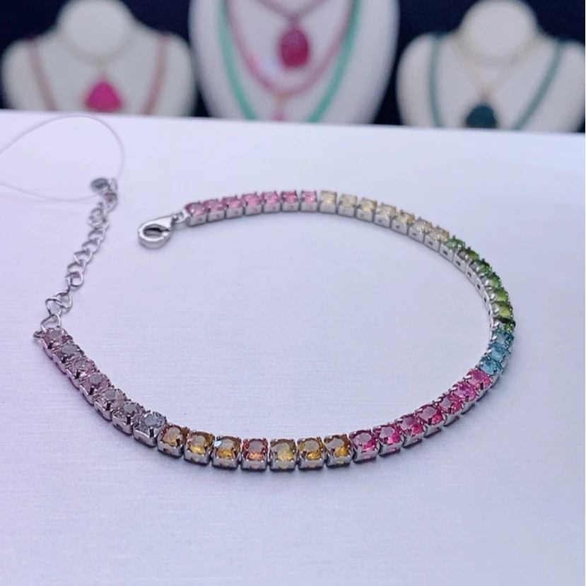 【闪购商品】碧玺手链银S925镶嵌碧玺手链