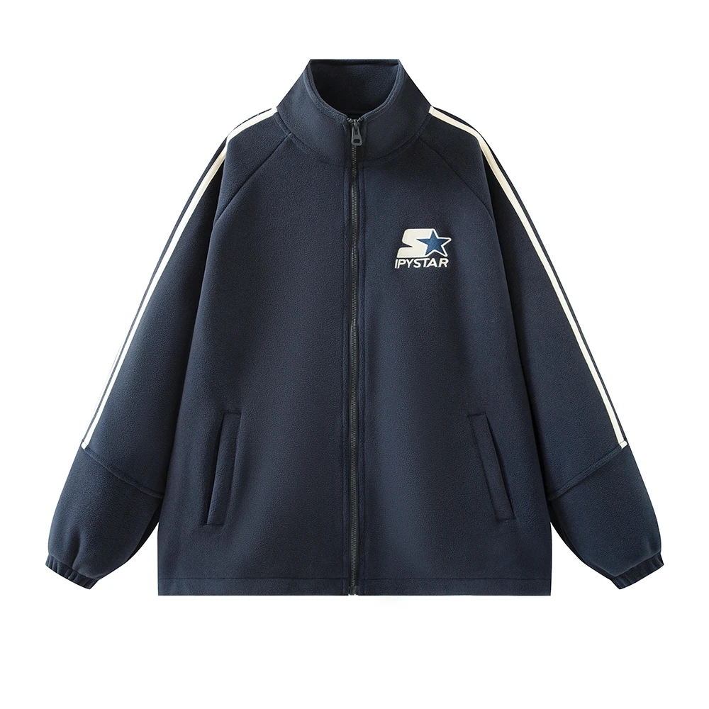 W1025儿童火焰绒条纹袖外套保暖外套秋冬款加绒拉链衫中大童外套