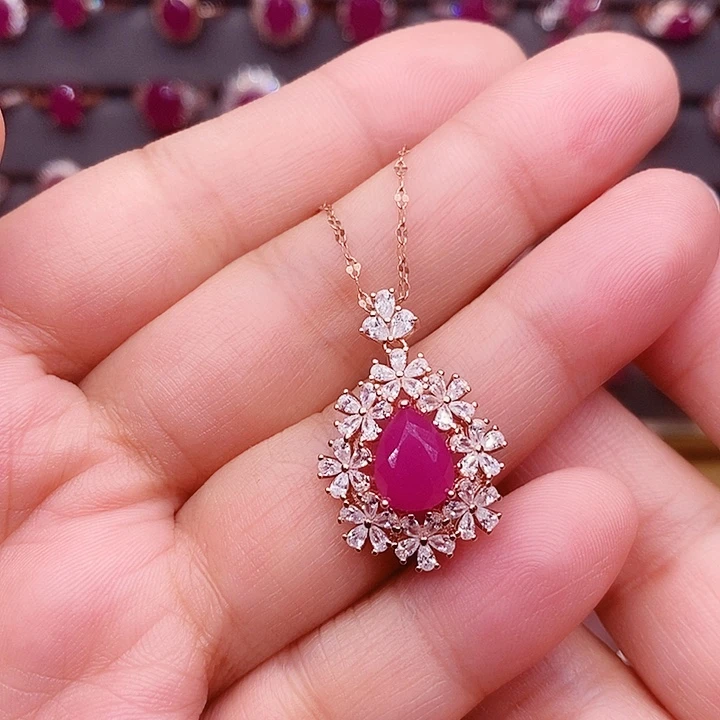 红宝石颈饰银S925镶嵌