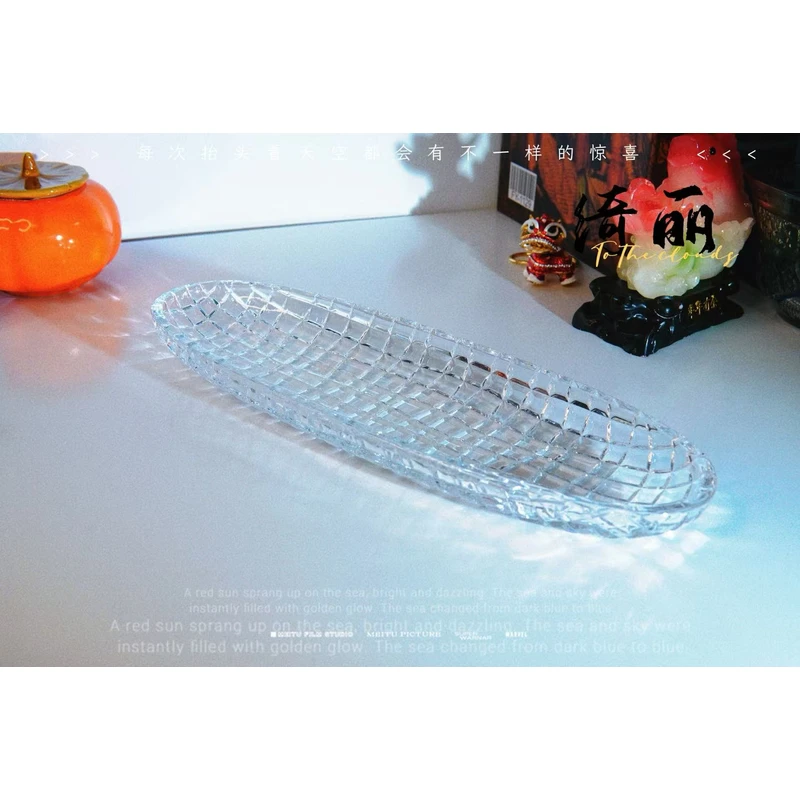 手工透明方格甜品盘复古甜点玻璃沙拉盘果盘