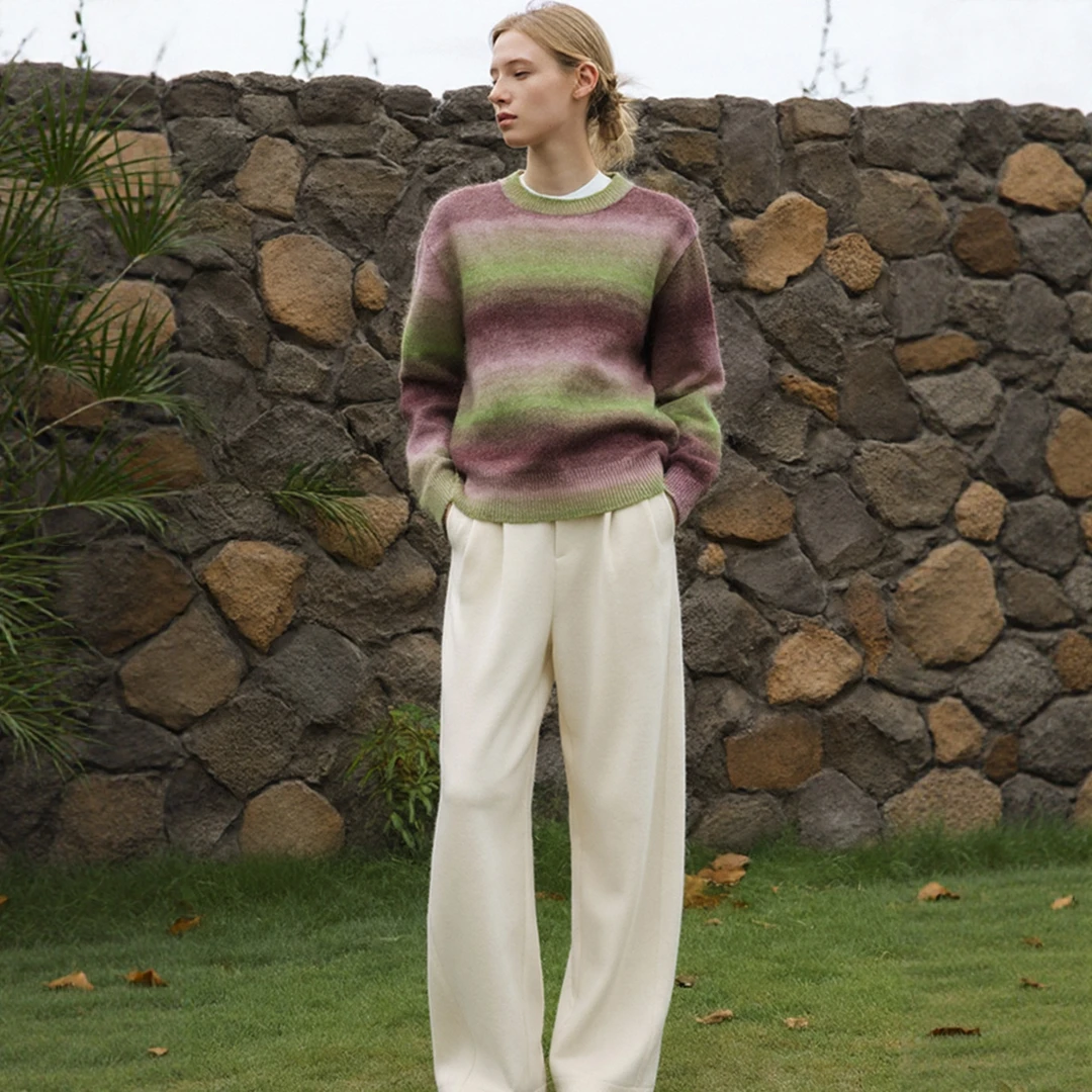 专柜同款【SE】羊驼毛+绵羊毛领带撞色条纹打底羊毛针织衫 BD18327