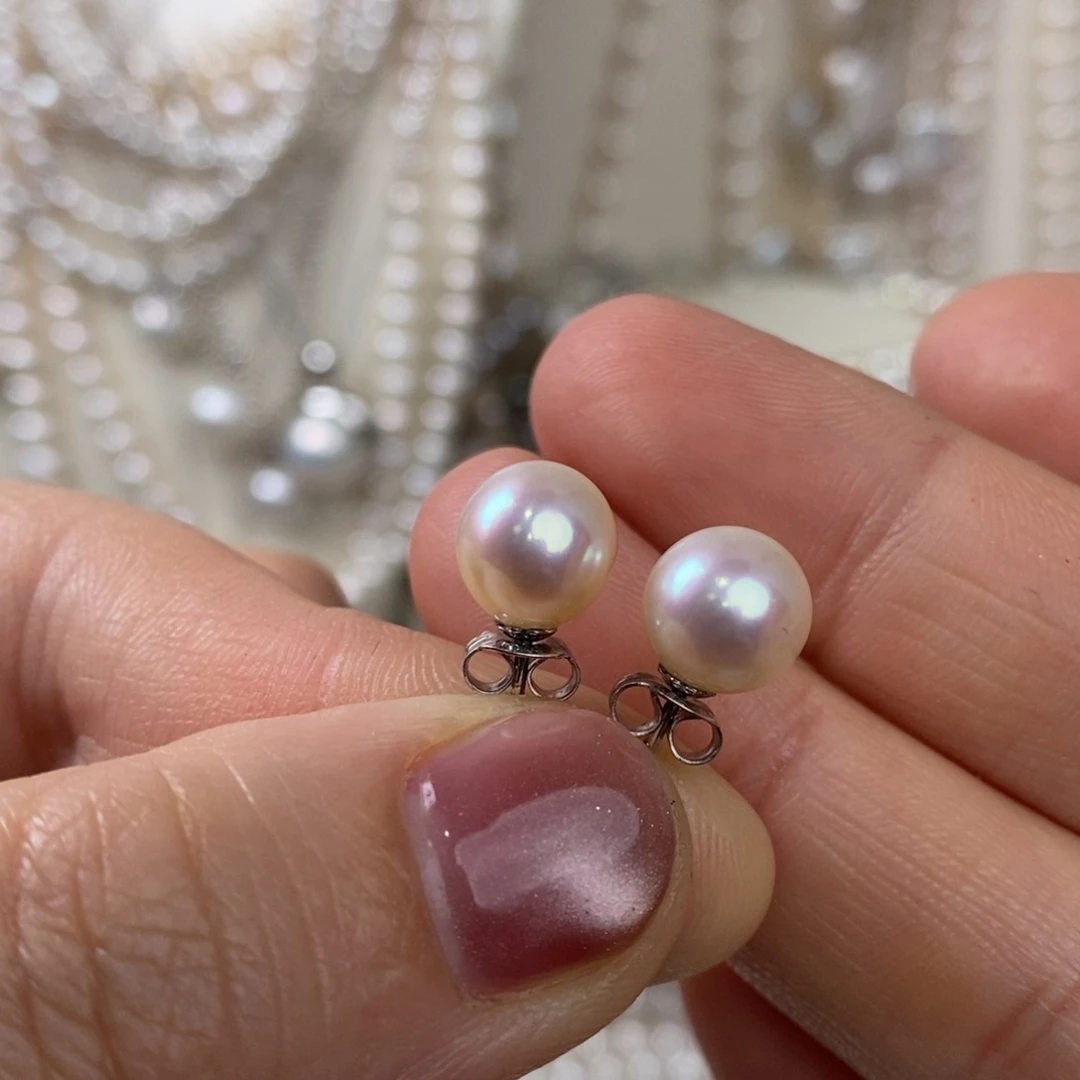 耳饰淡水珍珠银S925镶嵌8.5-9mm