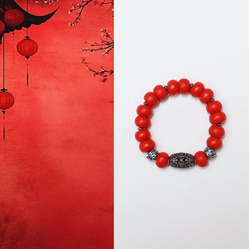 925银手链 【福祥】单圈民族风精美百搭国风女款手串手饰12mm