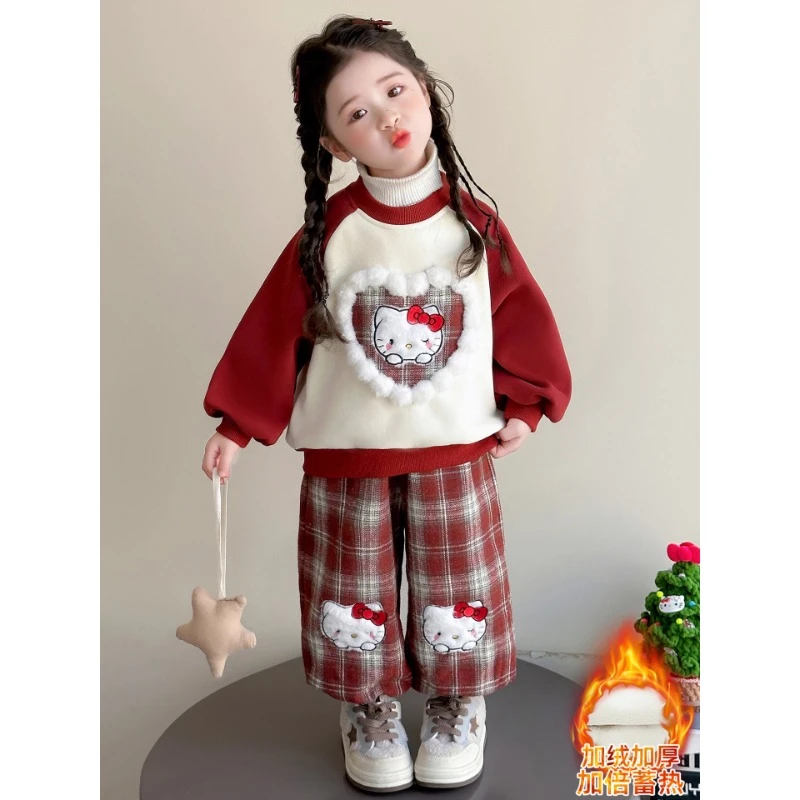 女童加绒套装秋冬2025新款韩版儿童一体绒卫衣保暖冬装儿童衣服潮