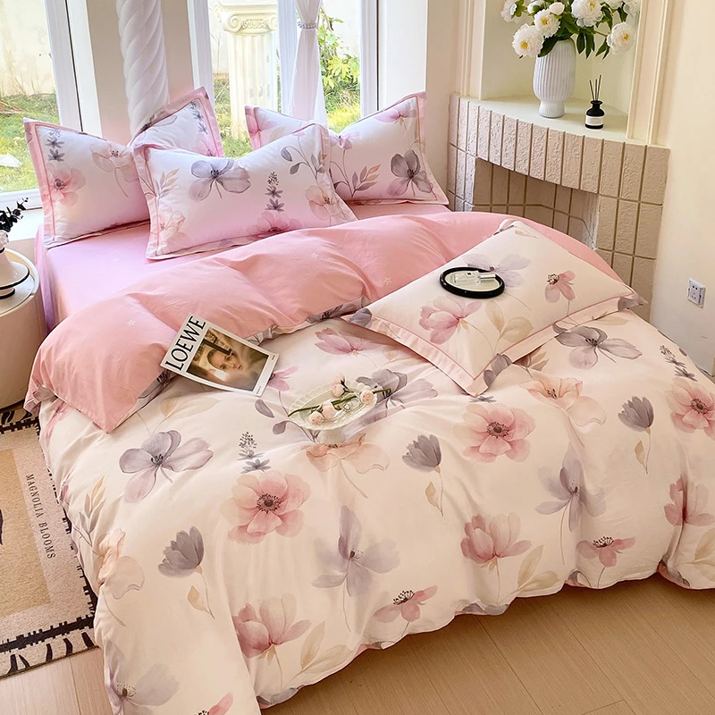 斜纹全棉纯棉四件套裙摆款床单被套床上用品wts