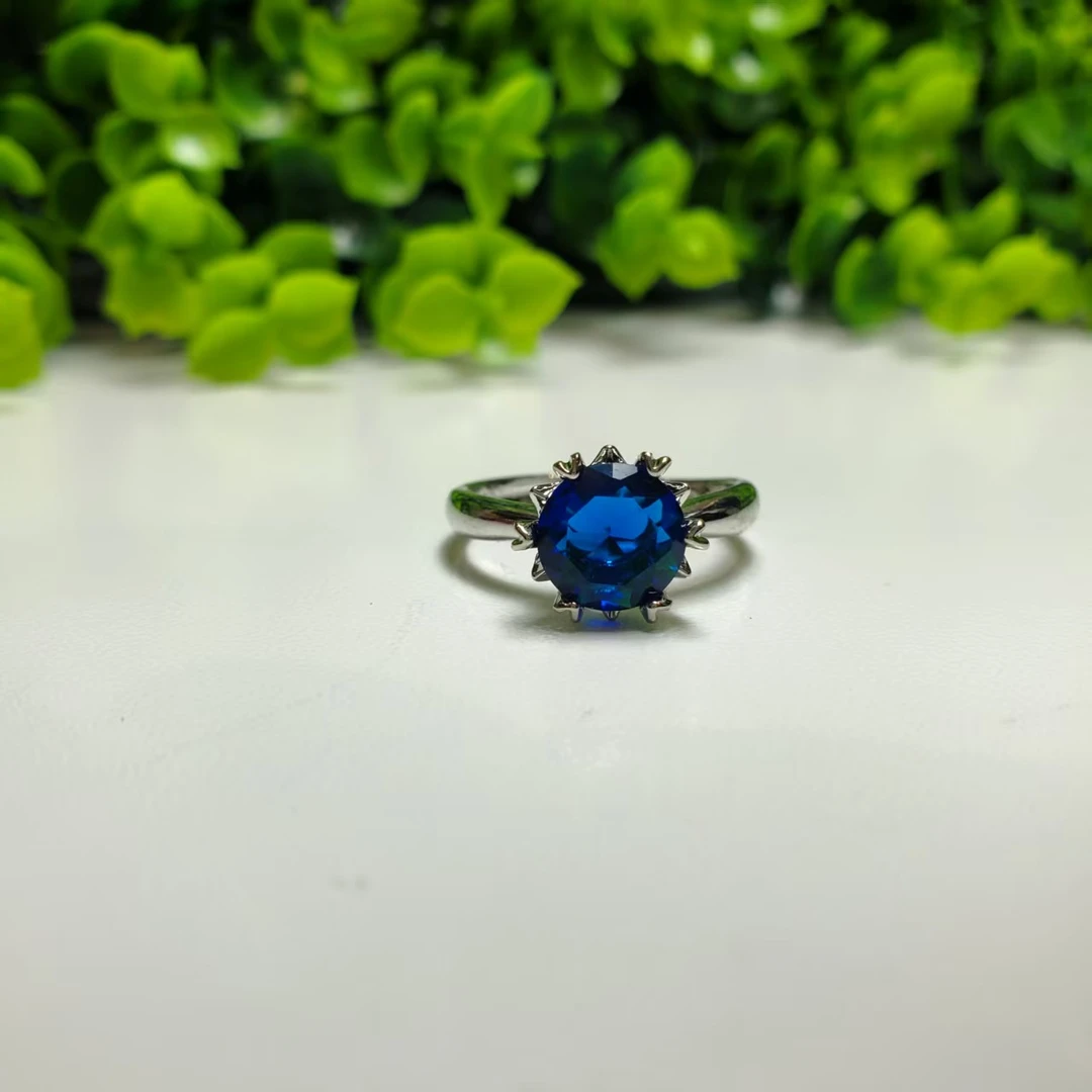 铜合金合成锆石戒指 X563【赵小姐】时尚蓝色六爪戒指