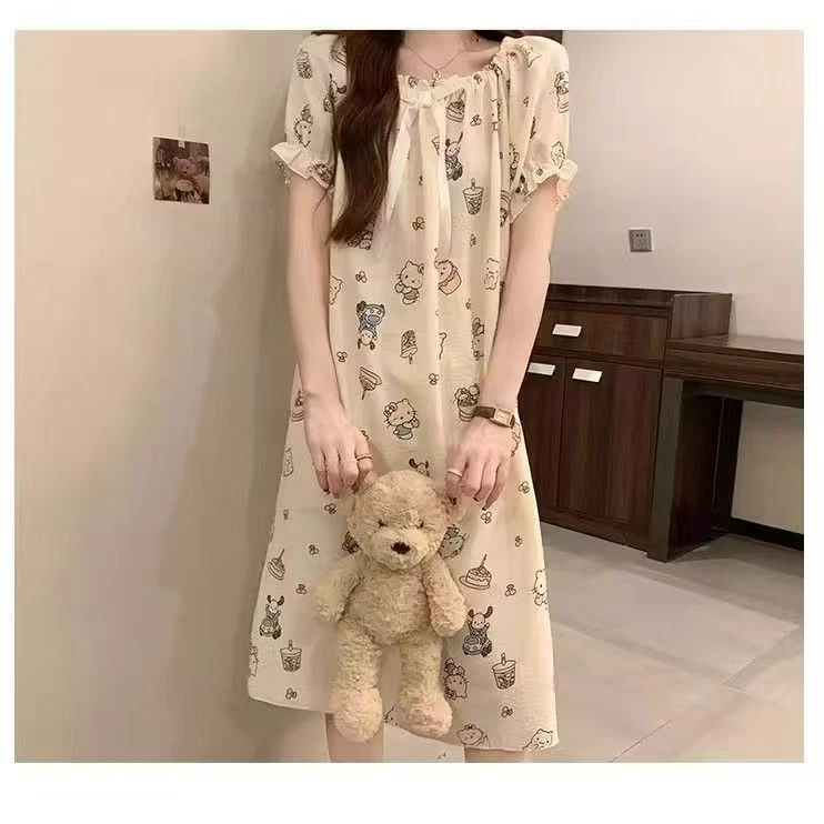 睡裙长款裙子连衣裙卡通动漫可爱风甜美薄款夏季卡通V领印花