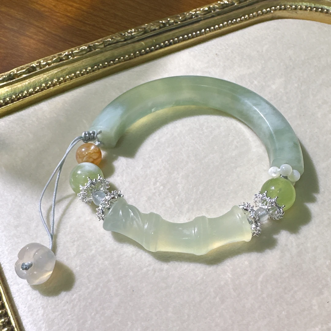 岫玉竹节半镯1605 颜色微差 多样性发一