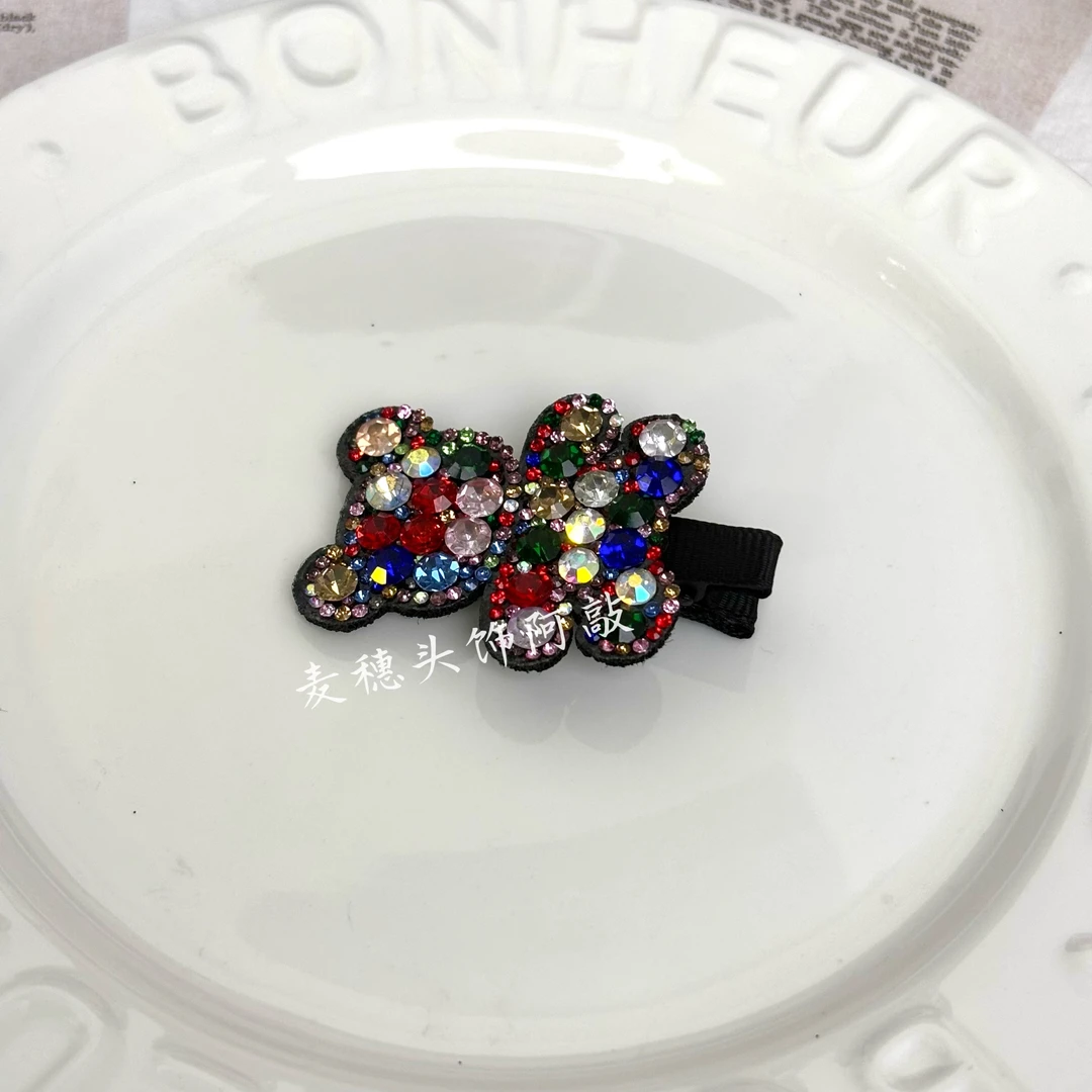 【阿敲】A1044~刘海甜美发夹小熊边夹闪闪少女发夹发卡水钻发饰夹子