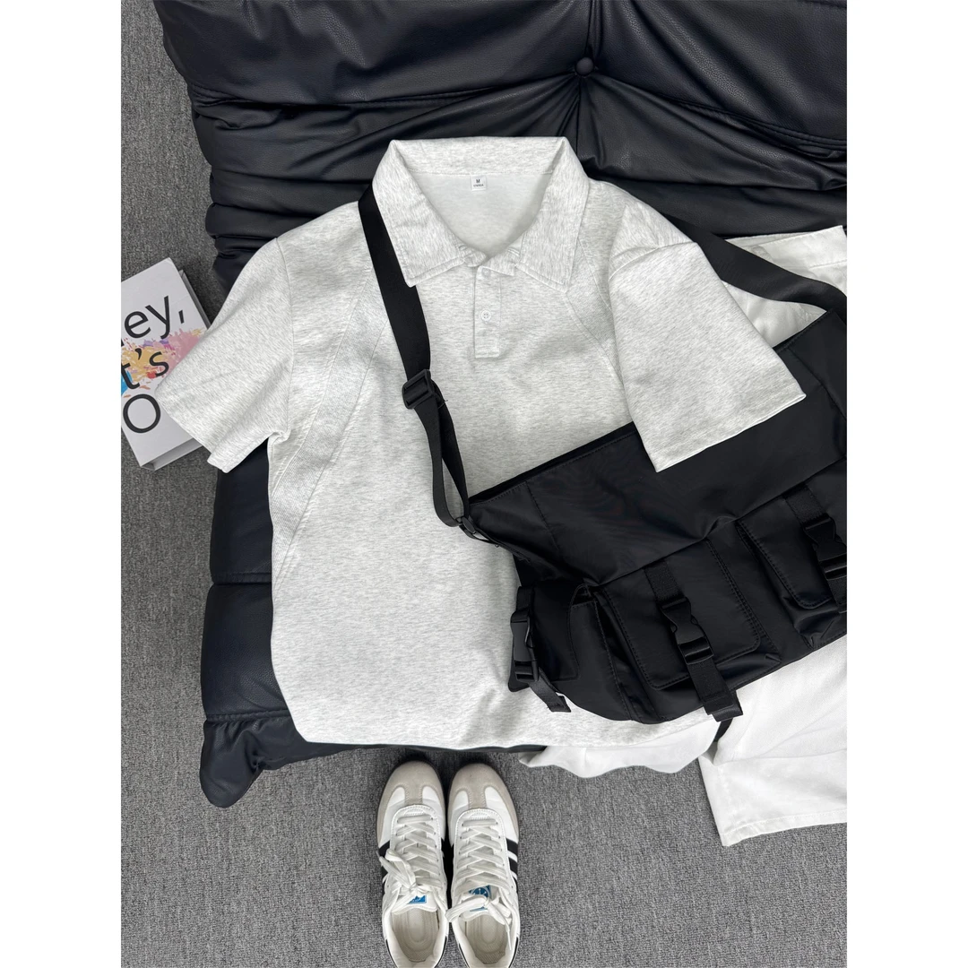 美式正肩潮牌短袖polo衫高级感男夏季重磅翻领T恤休闲情侣半截袖