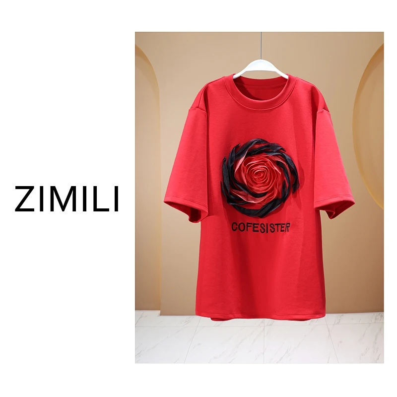 【亮哥欧货女装】2026新品《石榴红》立体盘花高克重欧版短袖260339