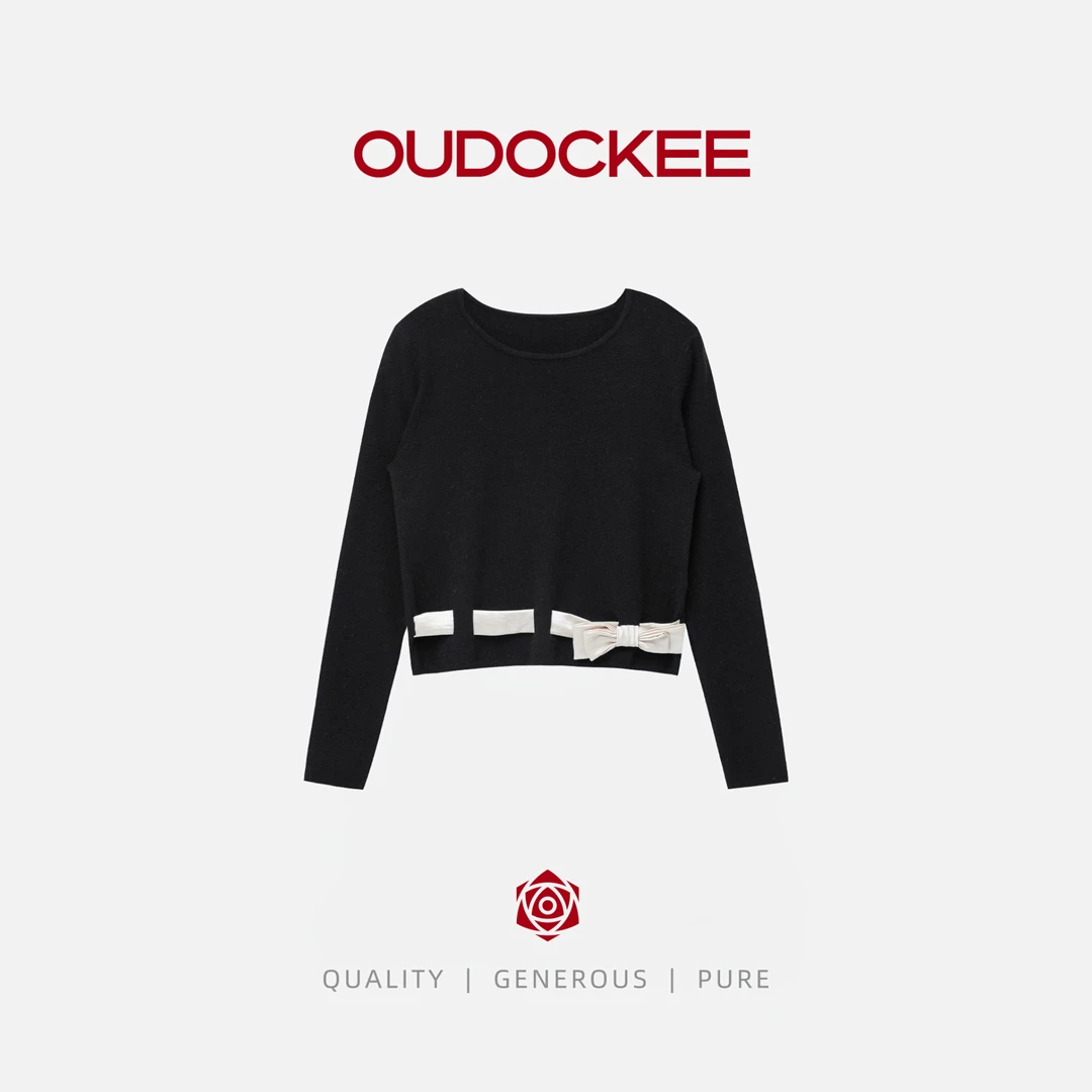 OUDOCKEE 鸥鸥 【礼物】缎面蝴蝶结腰带针织衫时髦  MACX785T