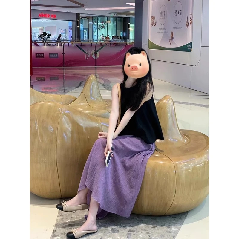 夏装搭配一整套今年流行漂亮减龄轻熟紫色半身裙两件套装夏季女装