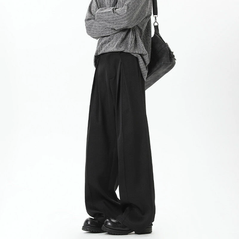纯色春季2025新款男士潮流弯刀西裤简约褶皱日常宽松百搭休闲长裤