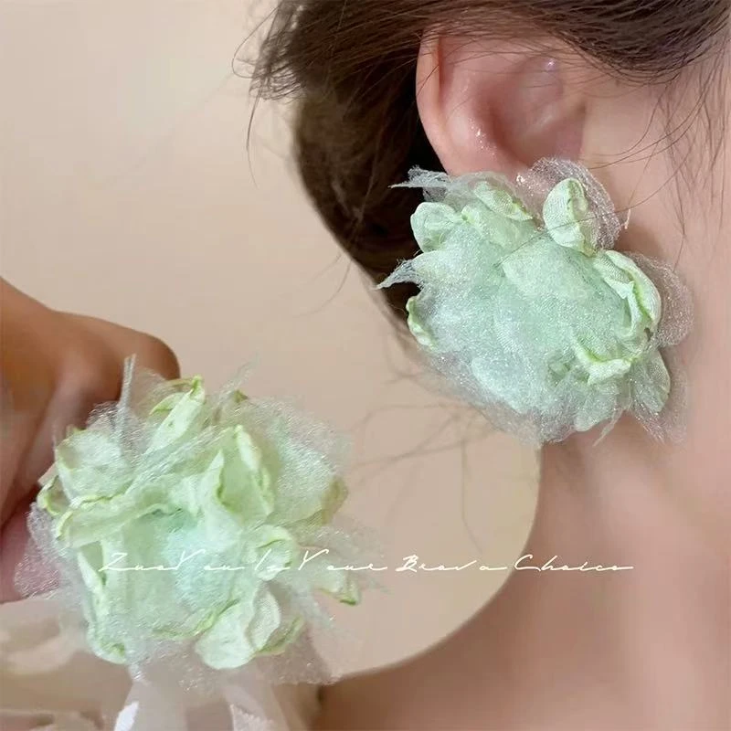 非金属布艺耳饰 满园蔷薇~森系花朵耳钉新款设计感小众 A133